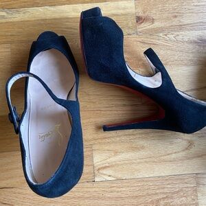 Christian Louboutin Black Suede Peep Toe Strappy Heel sz 36